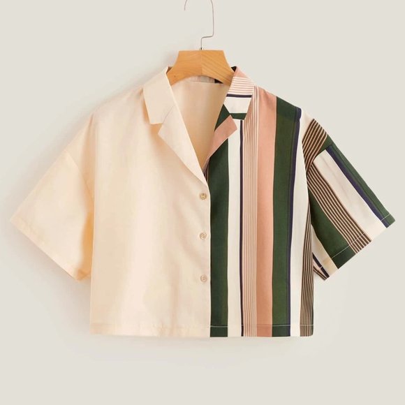 ROMWE Tops - ROMWE Contrast Striped Pattern Button Down Blouse Size Medium